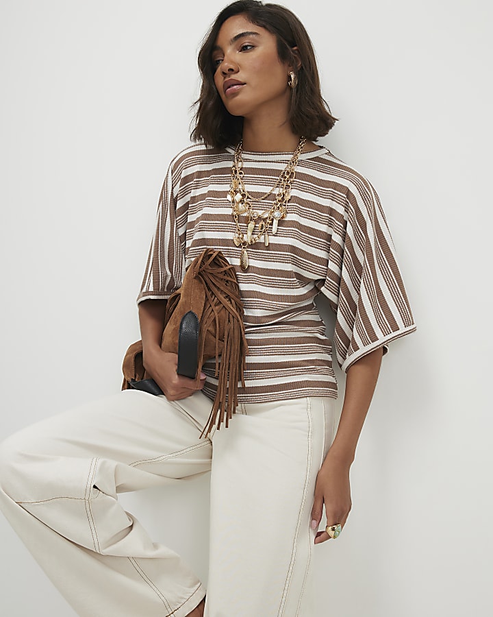 Brown Stripe Batwing Top