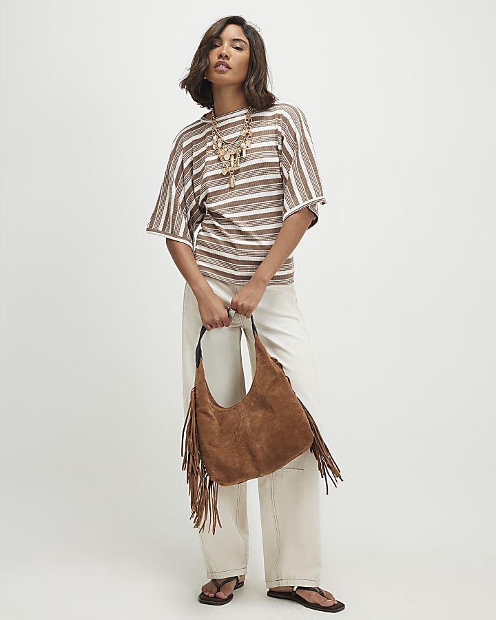 Brown Stripe Batwing Top