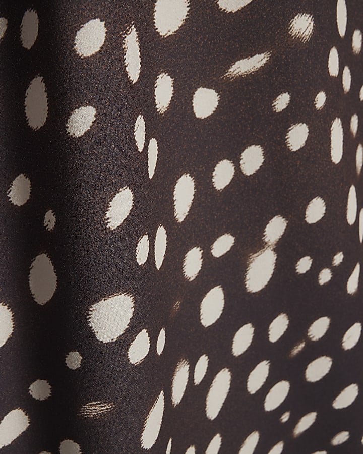 Brown Halter Neck Spot Print Midi Dress