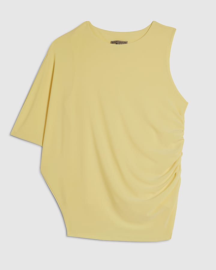 Yellow Asymmetric Drape Ruched Top