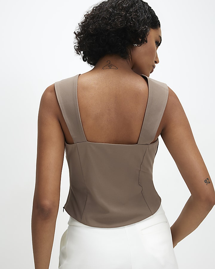 Brown Wide Strap Corset Top
