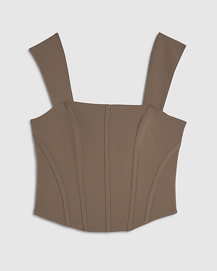 Brown Wide Strap Corset Top