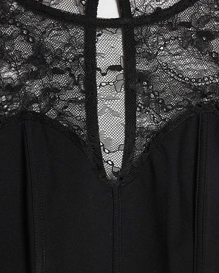 Black Sleeveless Lace Top Bodysuit