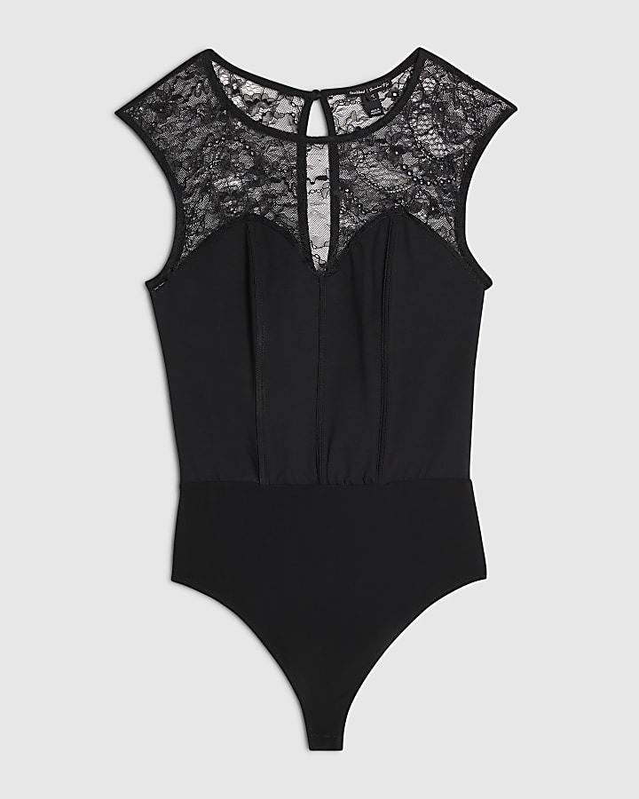 Black Sleeveless Lace Top Bodysuit