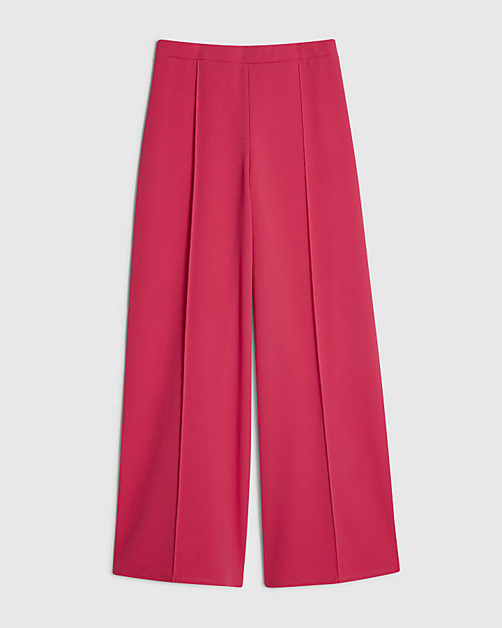 Pink Pintuck Front Wide Leg Trousers