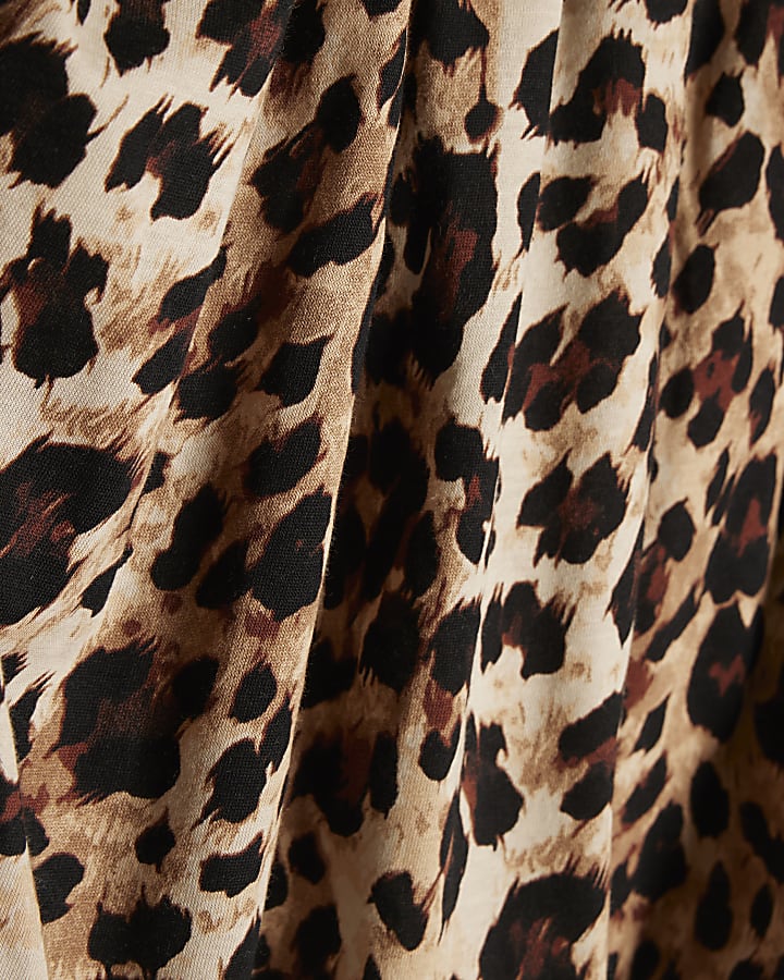 Brown Cotton Leopard Print Bubble Hem T-Shirt