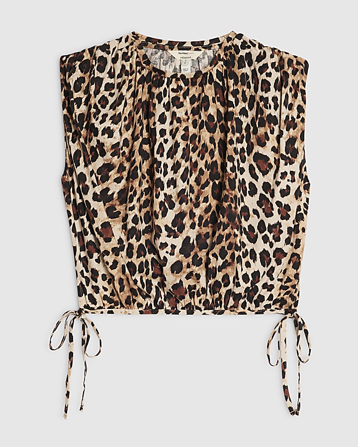 Brown Cotton Leopard Print Bubble Hem T-Shirt