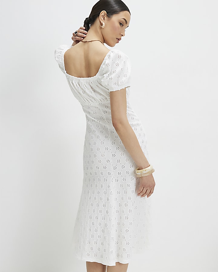 White Broderie Midi Dress
