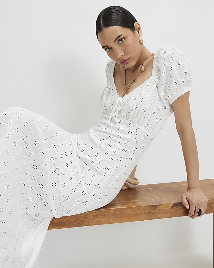 White Broderie Midi Dress