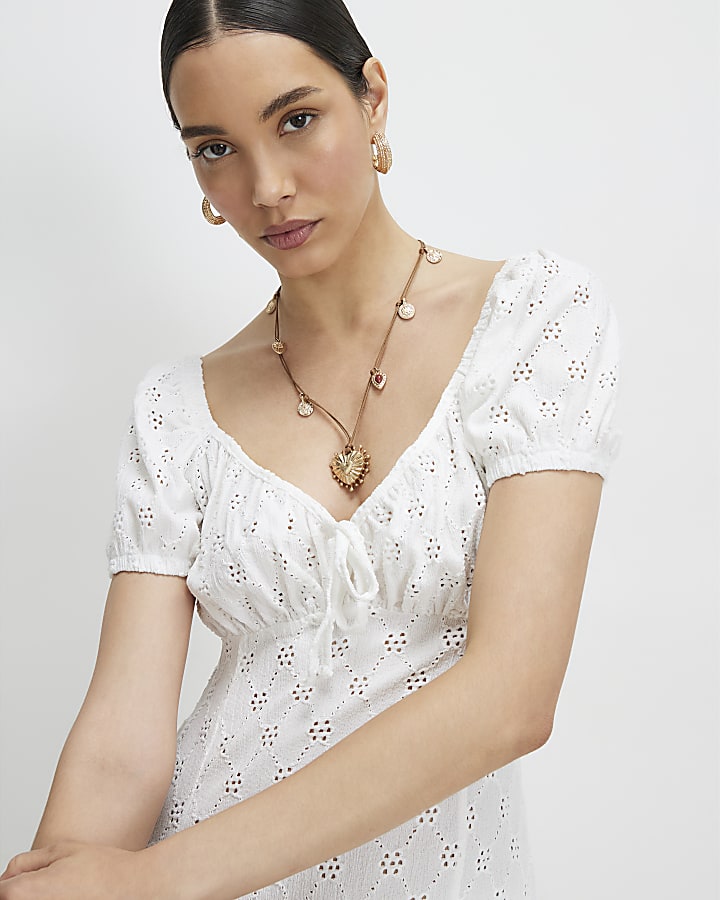 White Broderie Midi Dress