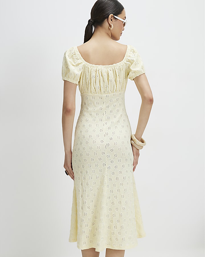 Yellow Broderie Midi Dress