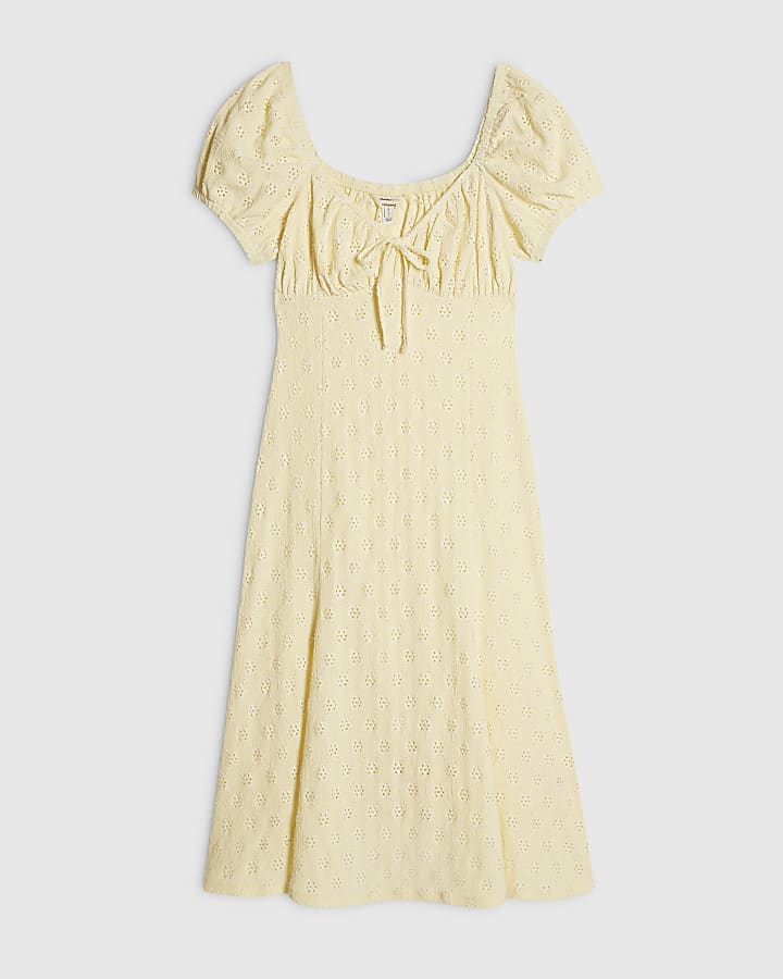 Yellow Broderie Midi Dress