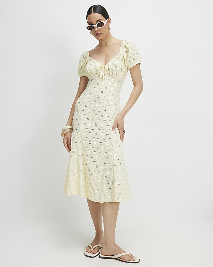 Yellow Broderie Midi Dress