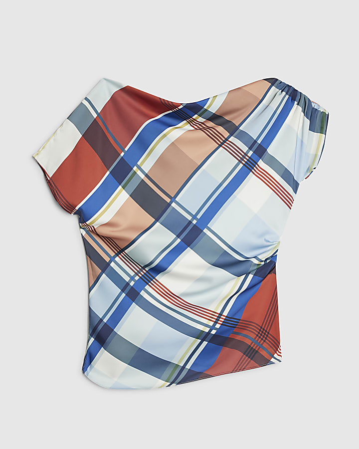 Blue Check Satin Blouse