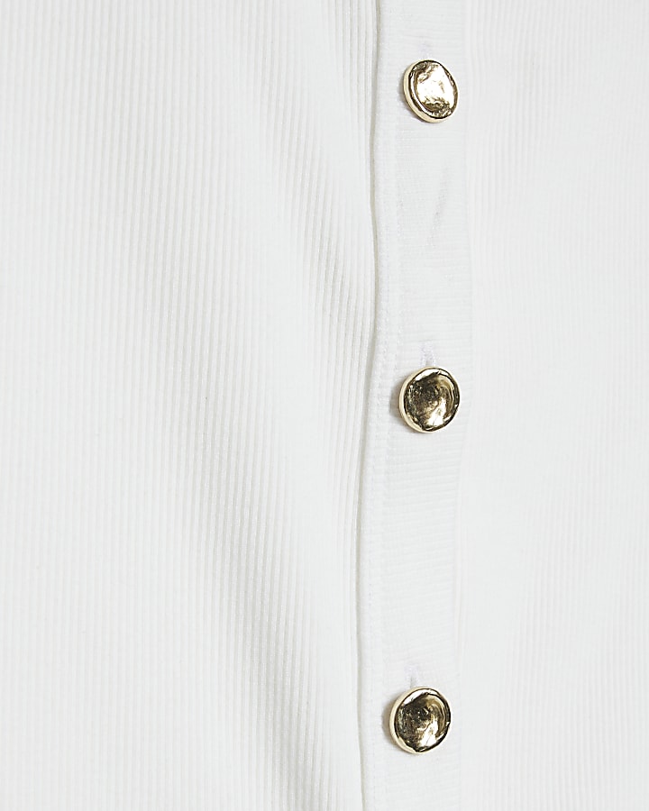 White Cotton Blend Gold Button Tank Top