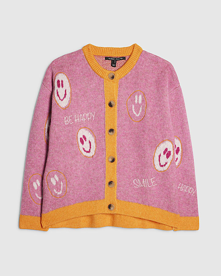 Pink Smiley Button Up Cardigan