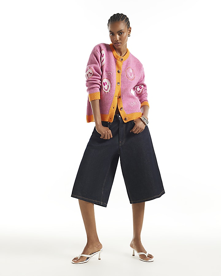 Pink Smiley Button Up Cardigan