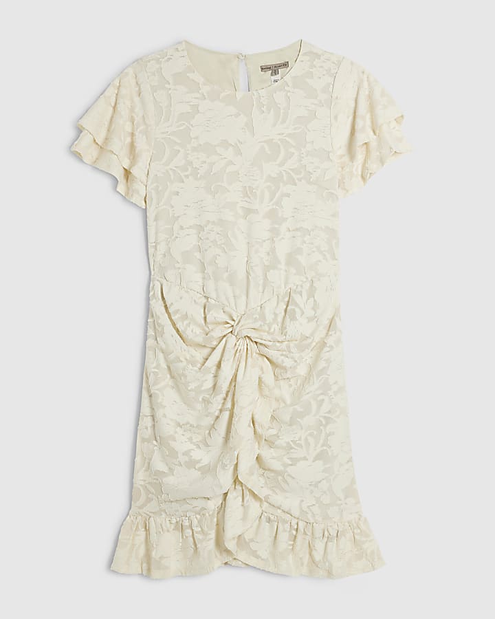 Cream Burnout Angel Sleeve Mini Dress