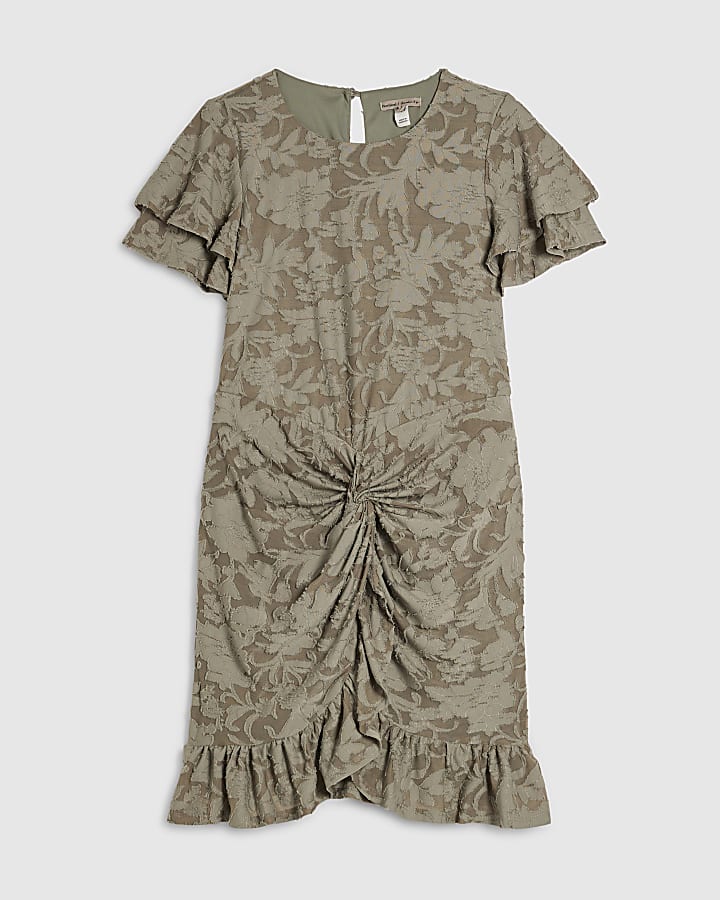 Petite Khaki Burnout Angel Sleeve Mini Dress