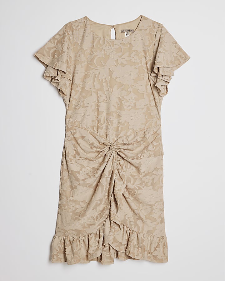 Beige Angel Sleeve Mini Dress