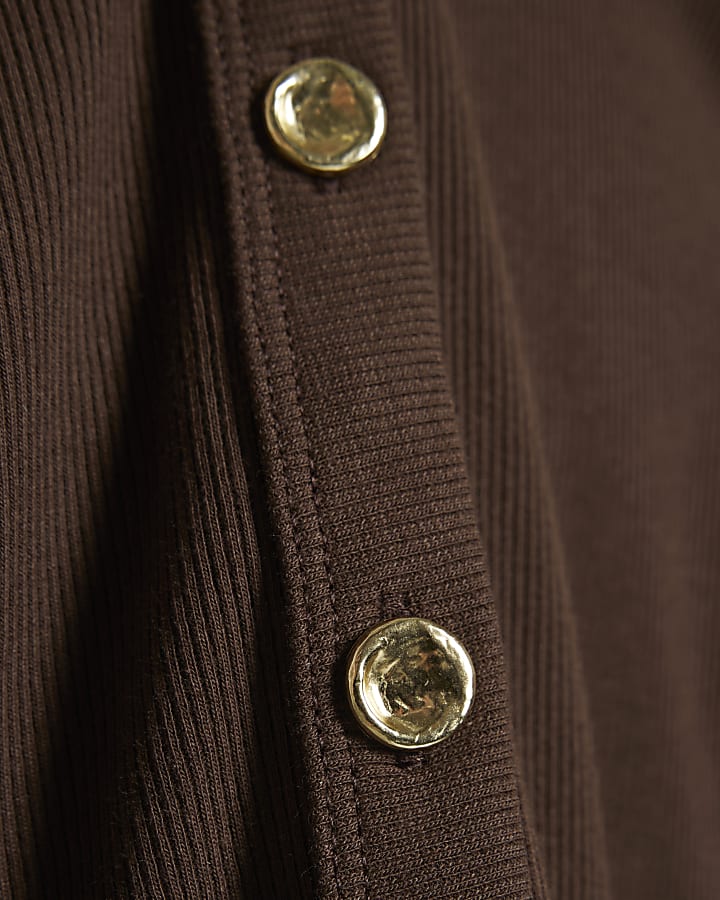 Brown Cotton Blend Gold Button Tank Top