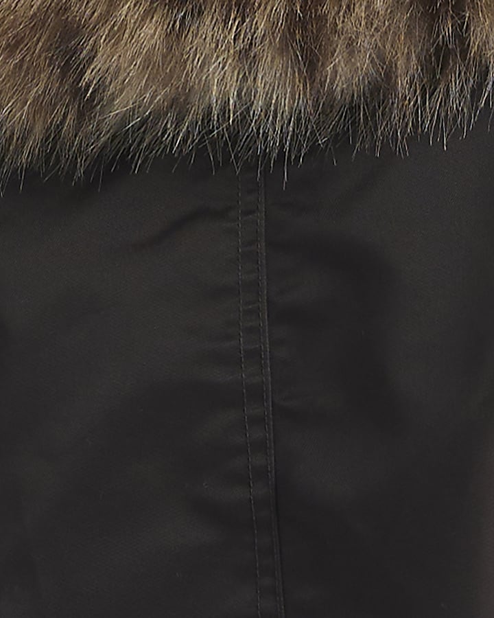 Brown Faux Fur Collar Belted Jacket 
