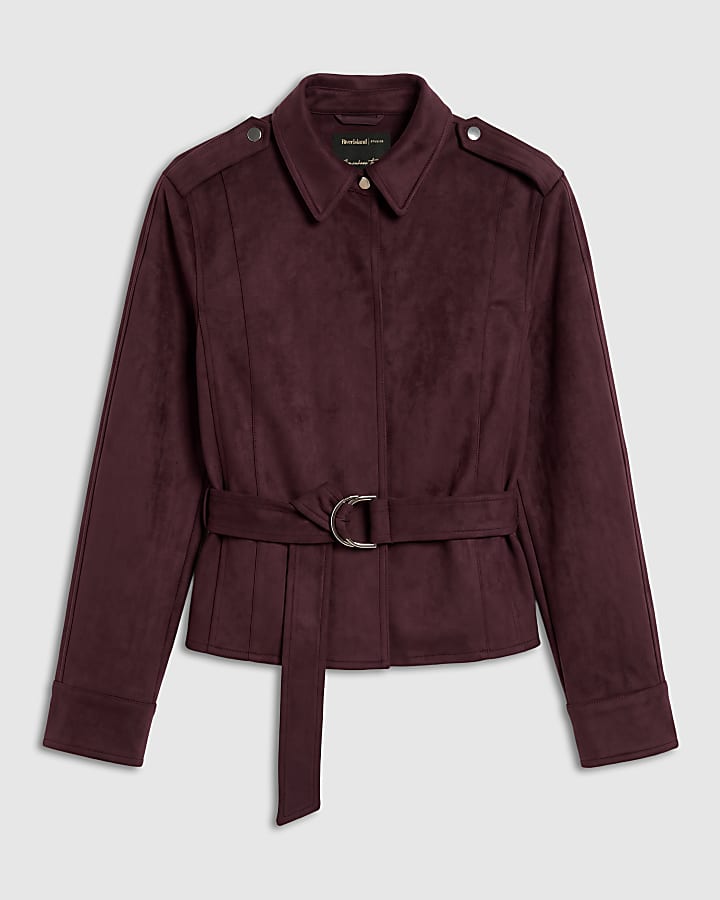 Burgundy Belted Cape Jacket