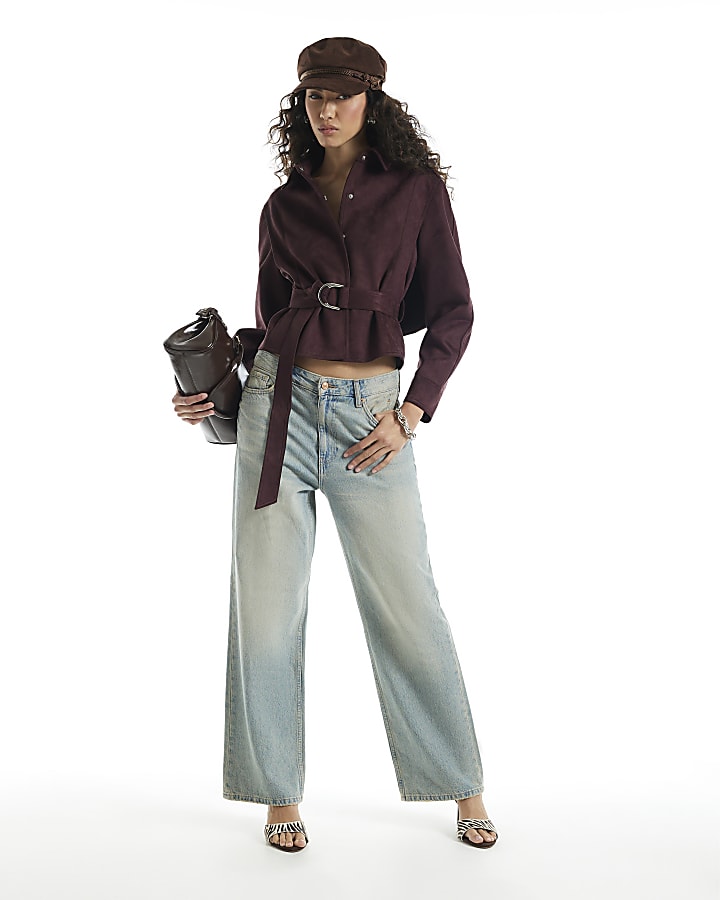 Burgundy Belted Cape Jacket