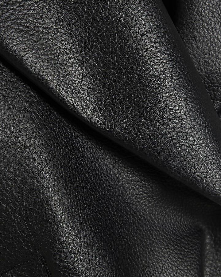 Black Faux Leather Shawl Collar Bomber Jacket