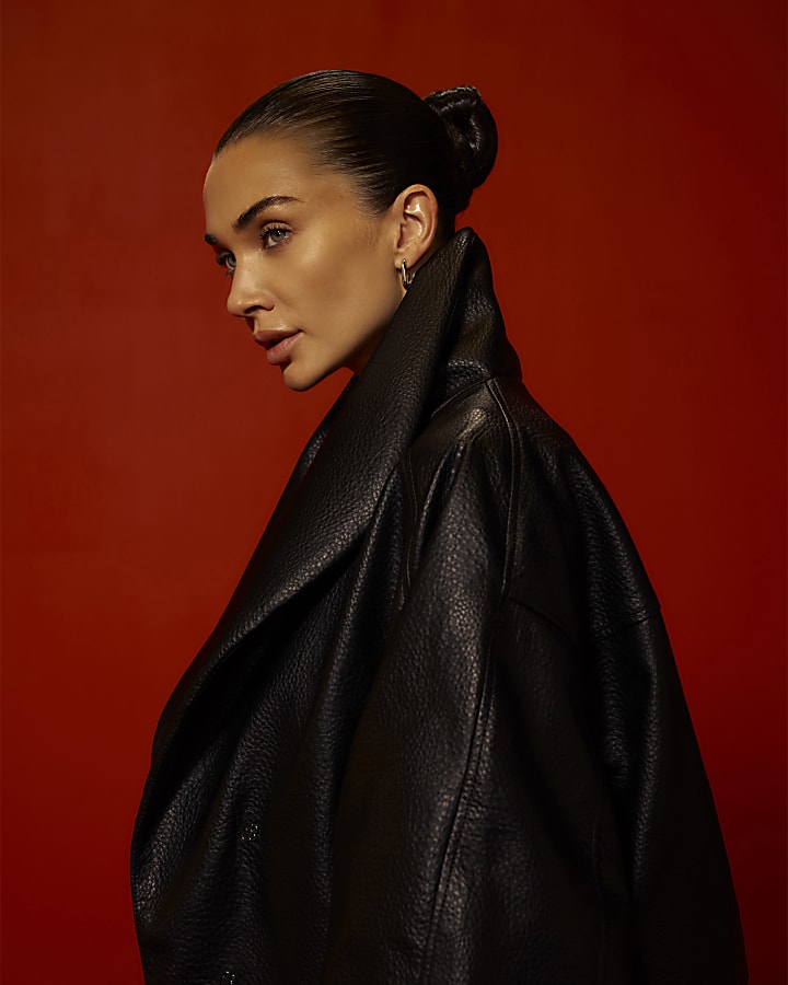 Black Faux Leather Shawl Collar Bomber Jacket