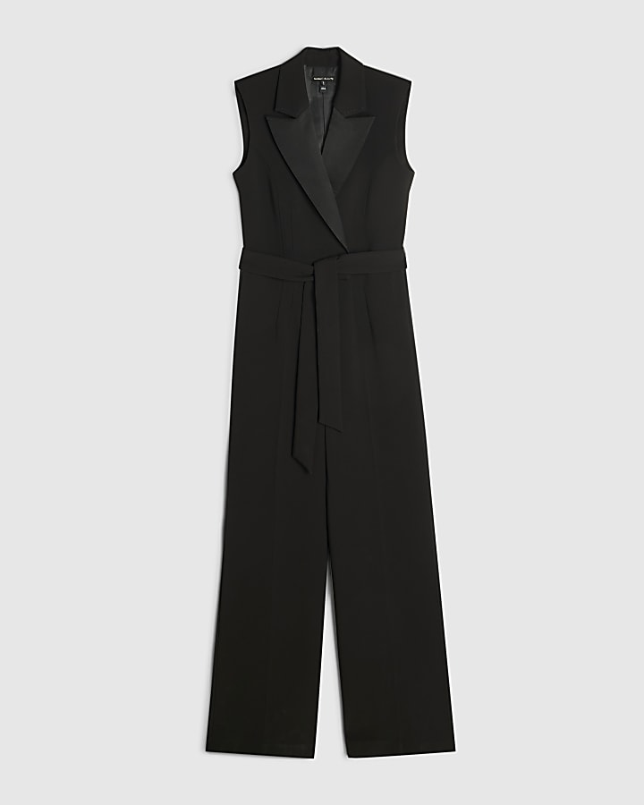 Black Tuxedo Sleeveless Detail Jumpsuit