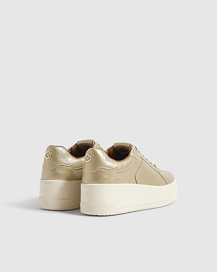 Gold Platform Lace Up Trainers