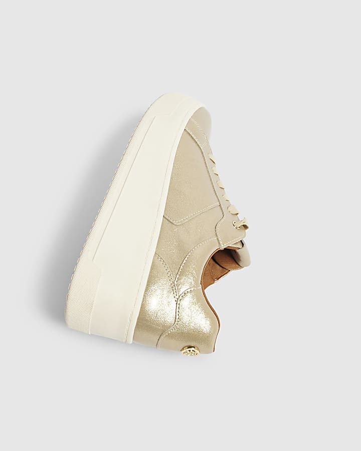 Gold Platform Lace Up Trainers