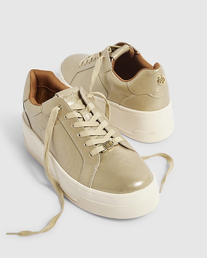 Gold Platform Lace Up Trainers