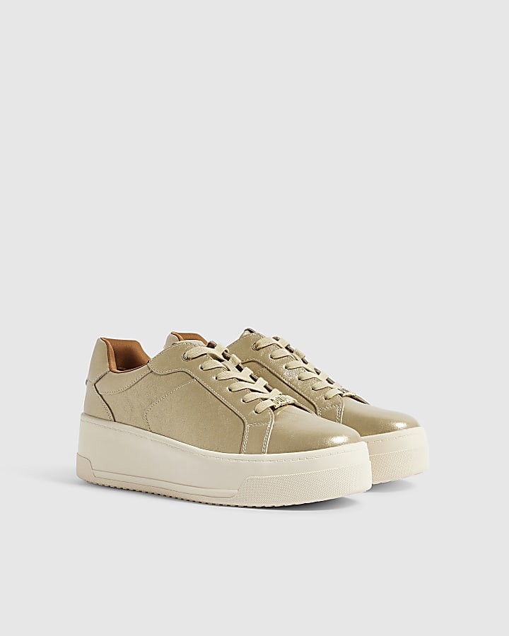 Gold Platform Lace Up Trainers