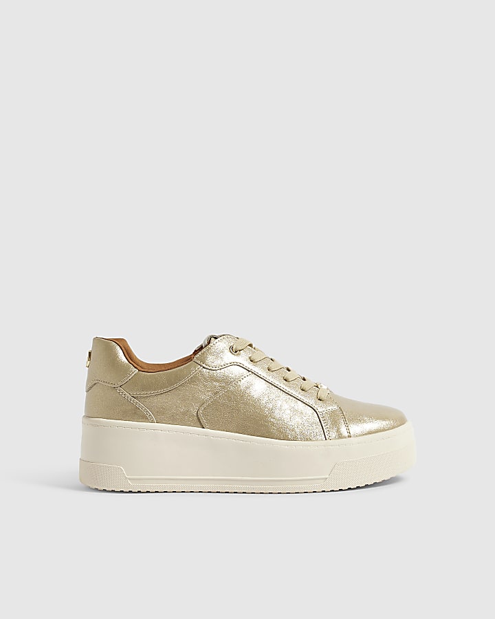 Gold Platform Lace Up Trainers