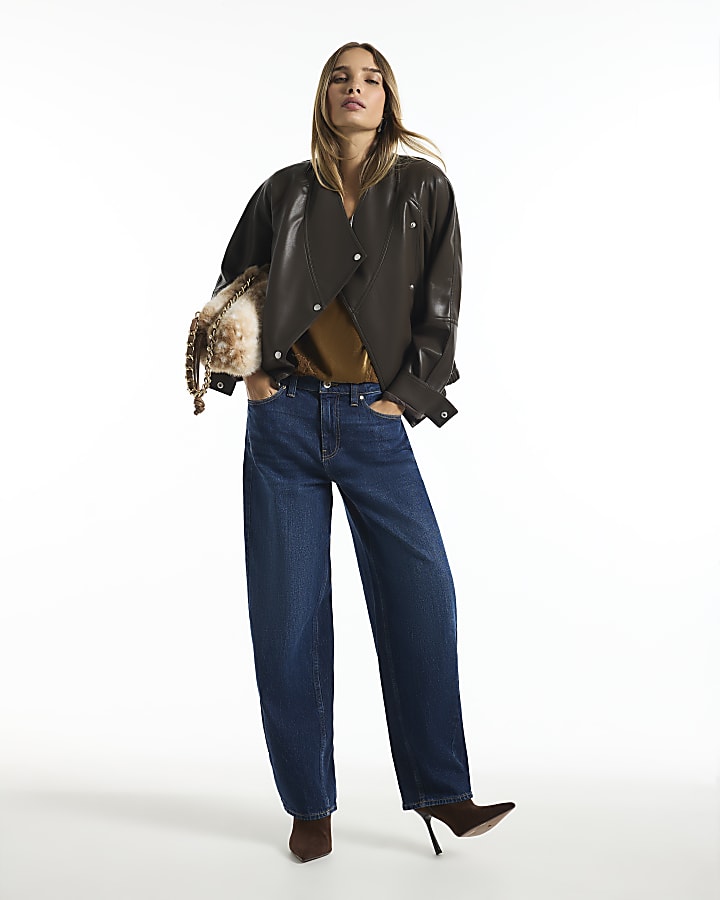 Khaki Faux Leather Crossover Collar Jacket