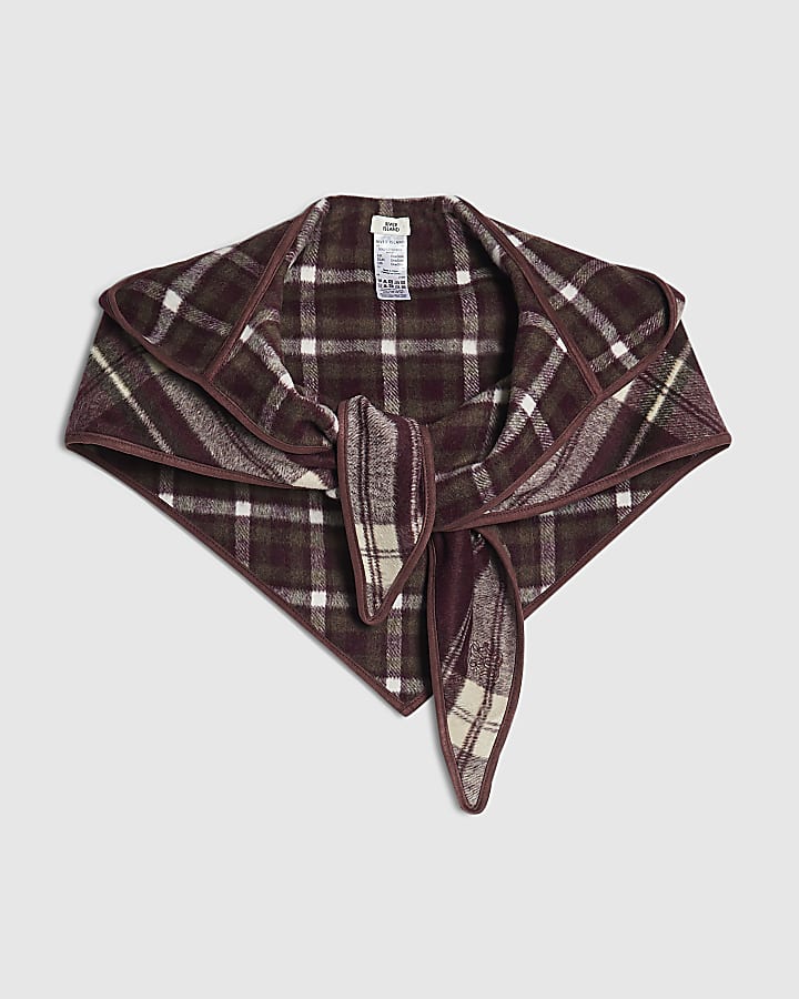 Burgundy Check Hooded Triangle Scarf