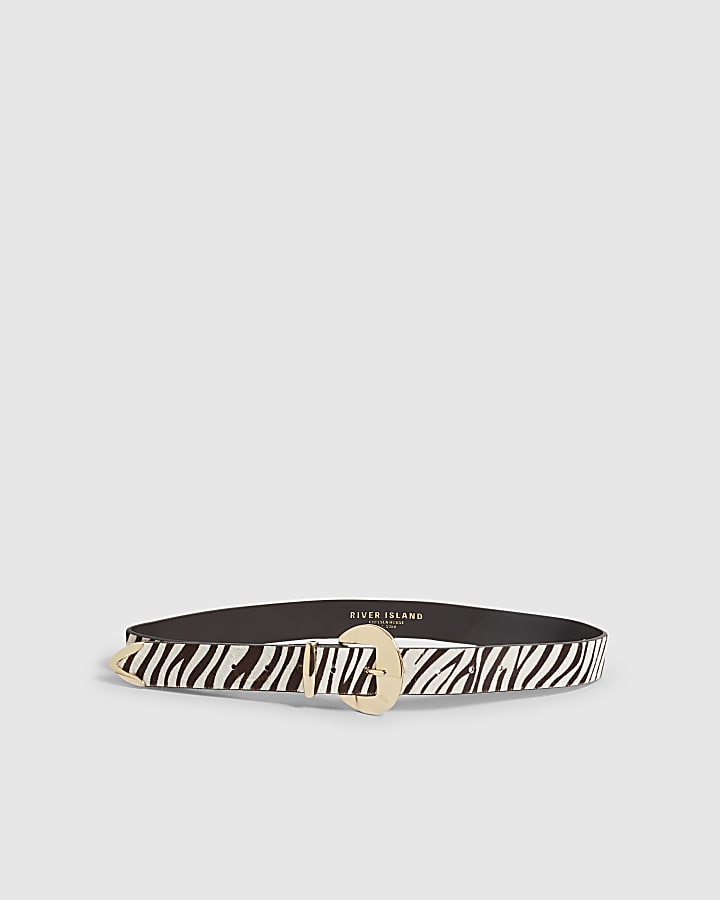 Brown Zebra Print Faux Hair On Leather Belt