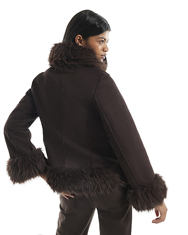 Brown Faux Suede Military Butto Jacket
