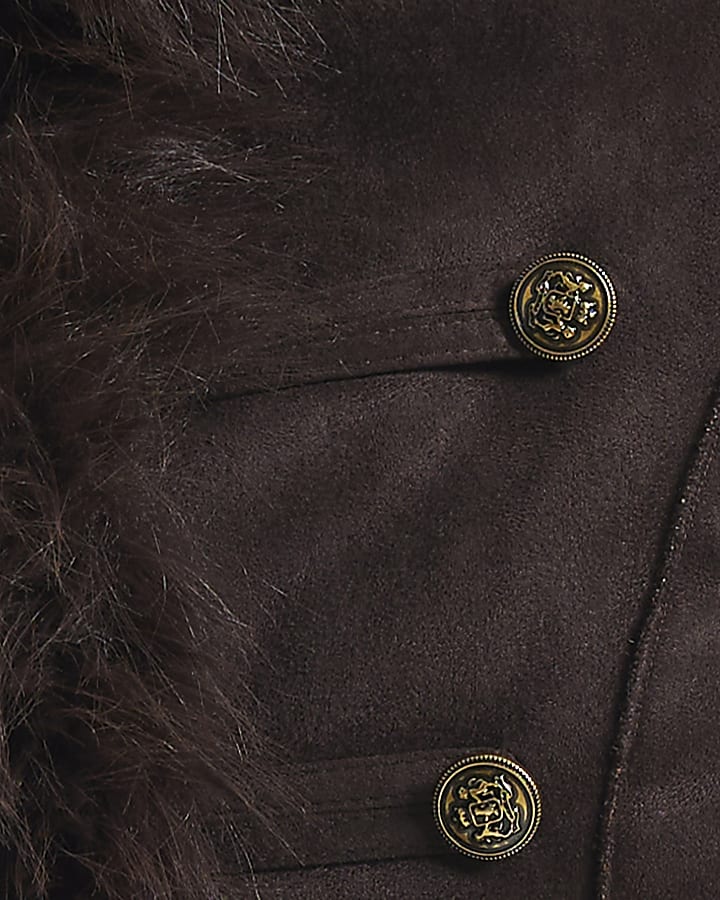 Brown Faux Suede Military Butto Jacket