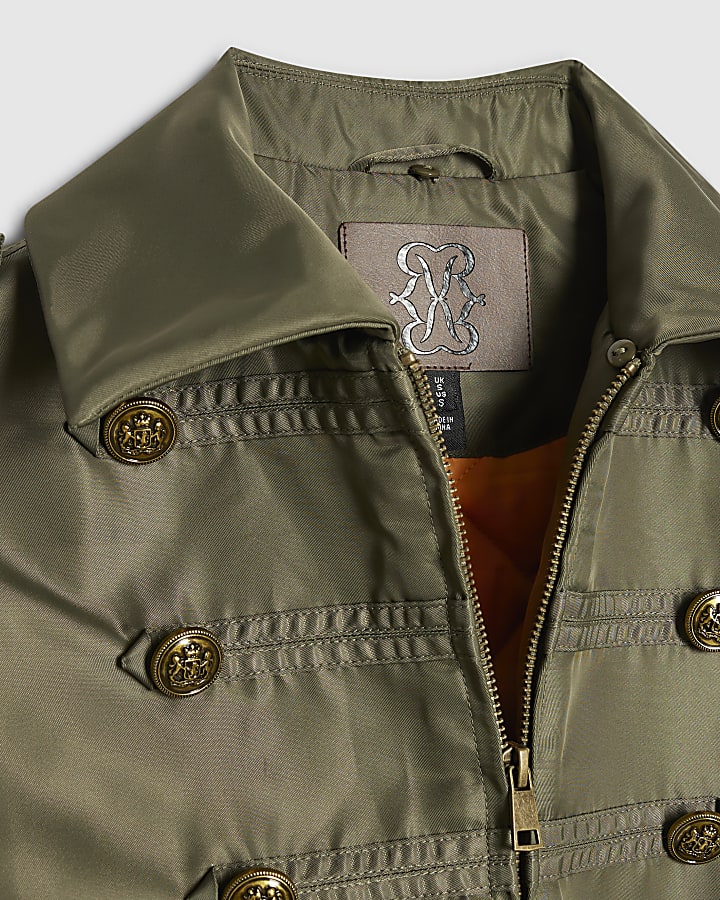Khaki Nylon Military Puffer Jacket