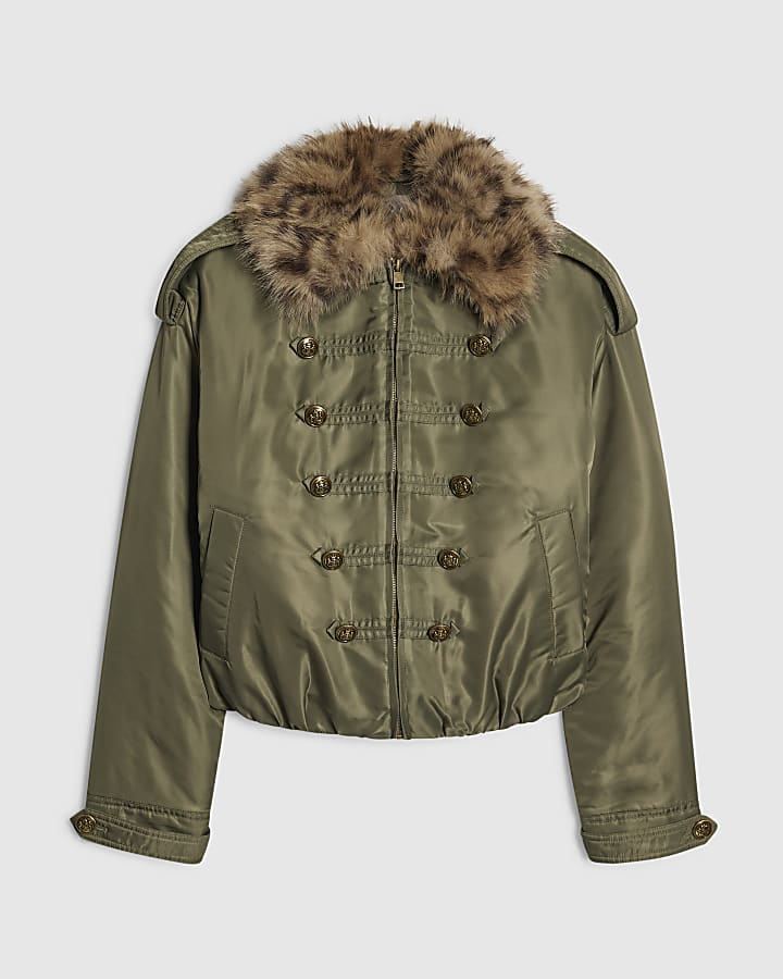 Khaki Nylon Military Puffer Jacket