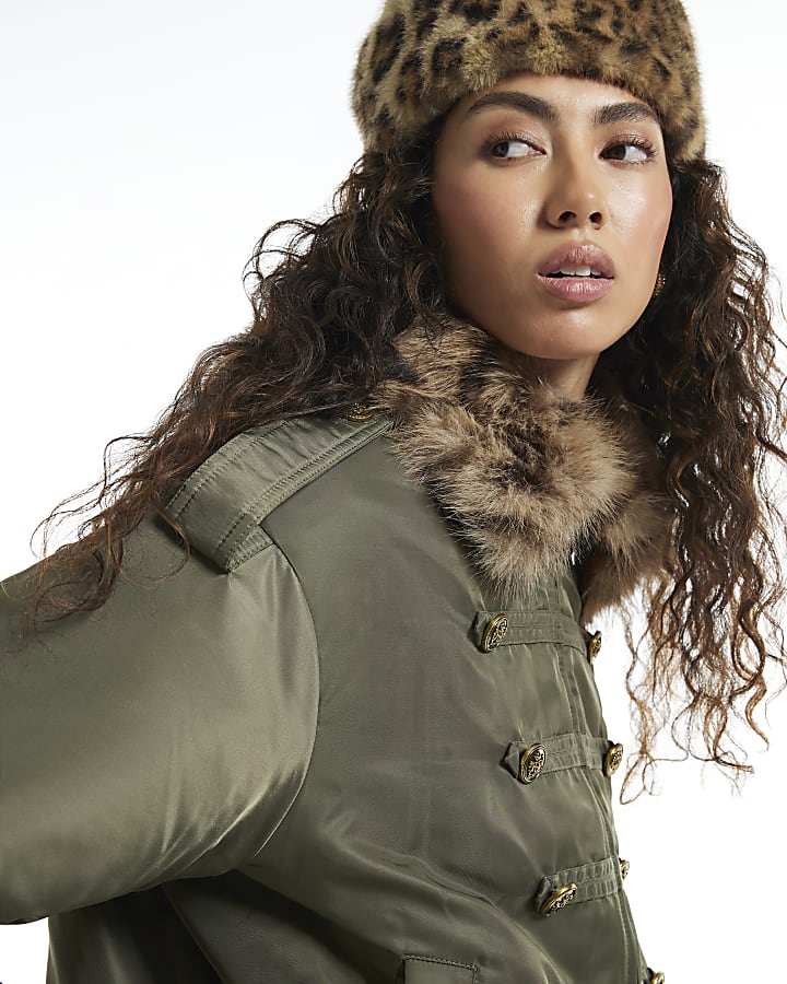 Khaki Nylon Military Puffer Jacket