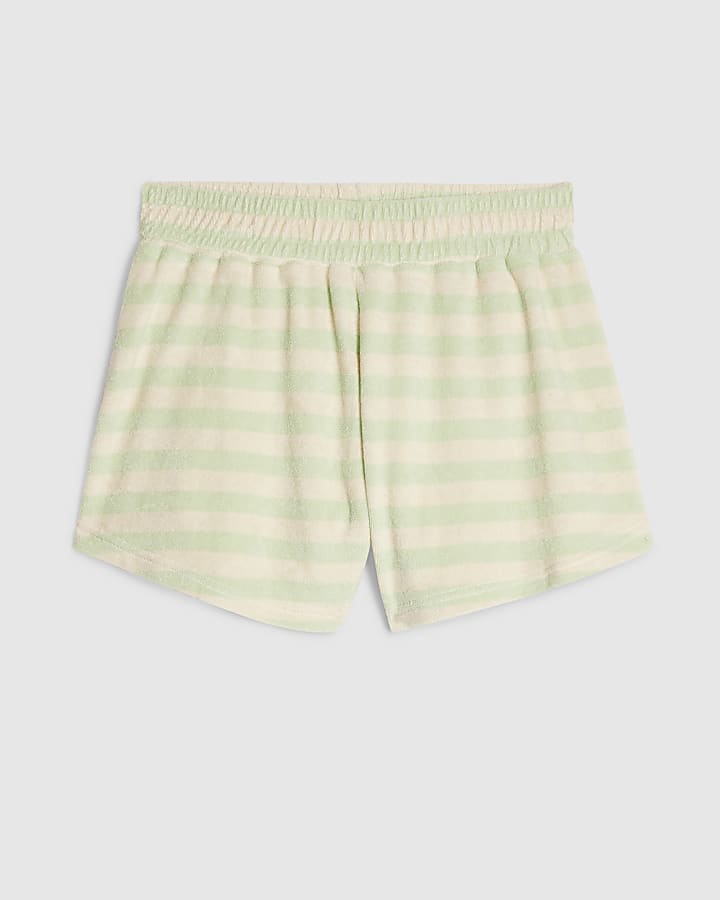 Green Towelling Striped Shorts