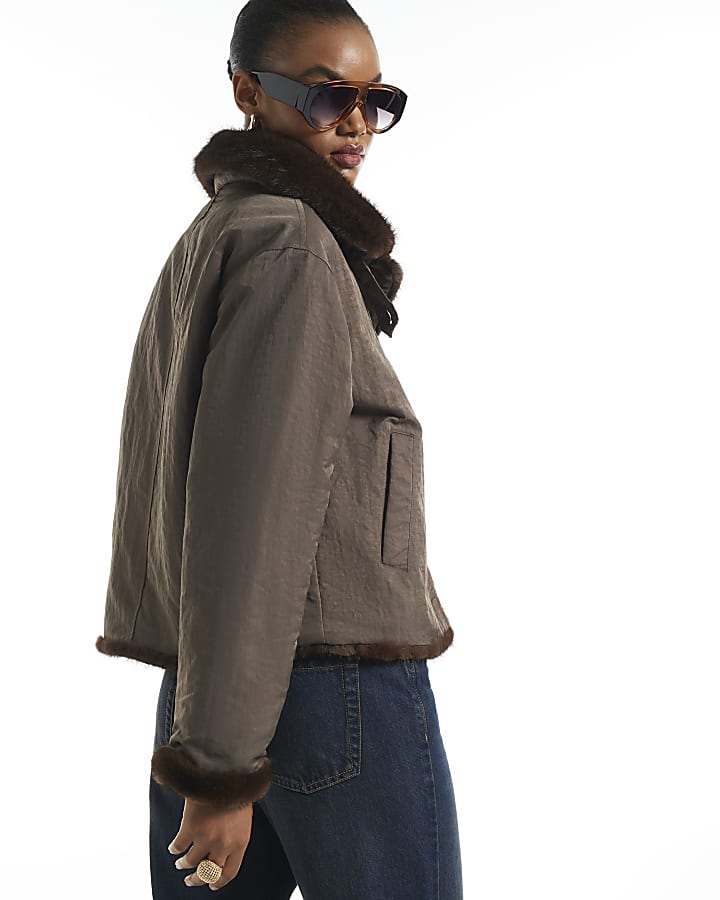 Khaki Funnel Neck Jacket