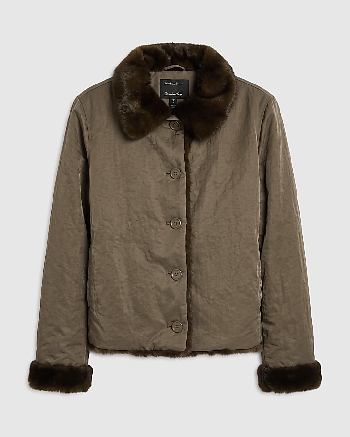 Khaki Funnel Neck Jacket