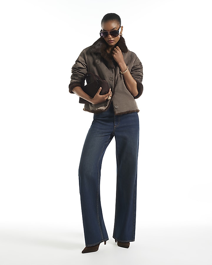 Khaki Funnel Neck Jacket