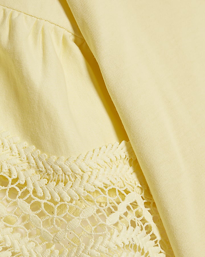 Yellow Cotton Crochet Trim T-Shirt