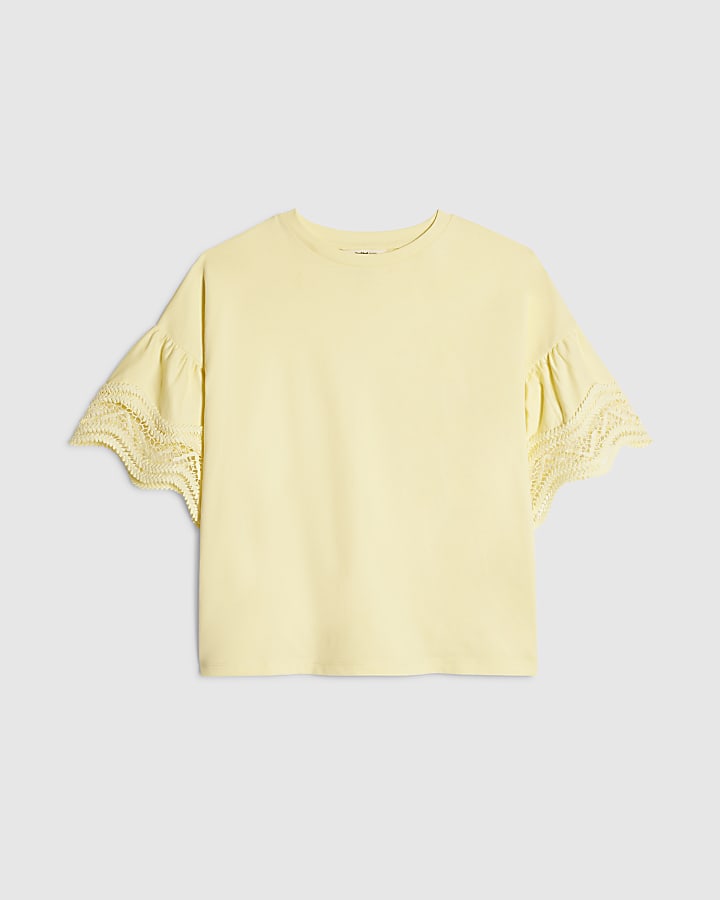 Yellow Cotton Crochet Trim T-Shirt
